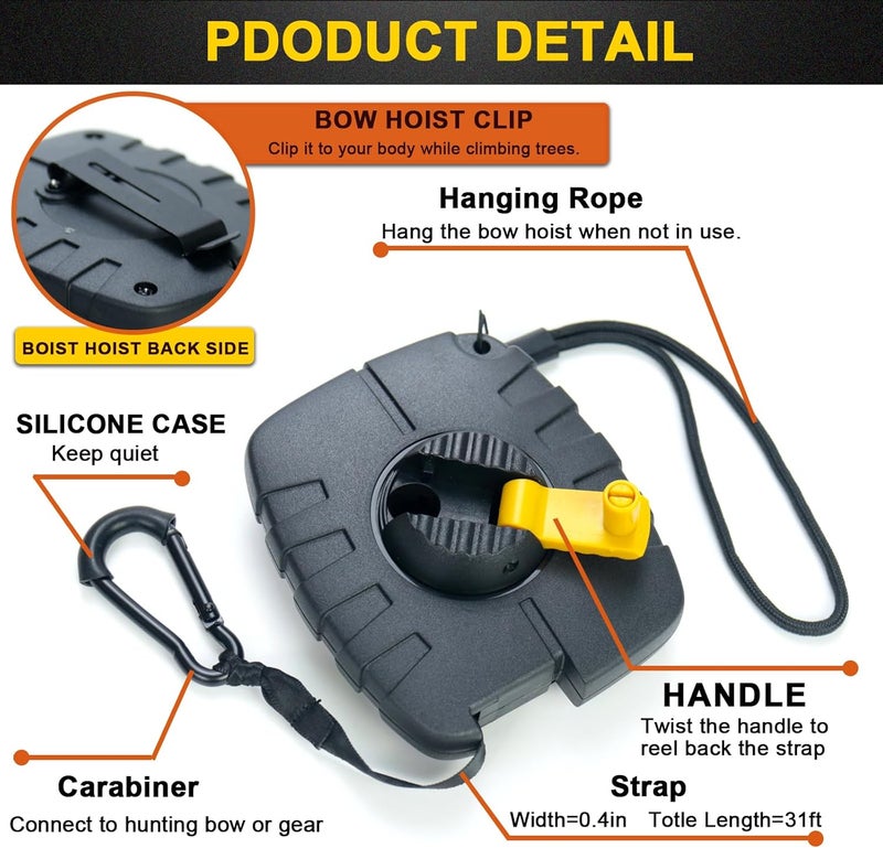 Seaperk Tree Stand Retractable Bow Hoist, Bow Rope, Bow Hunting Gear, Quick and Easy Reel Rope Up for Crossbow, Gun, Backpack, Rifle, Tree Stand Hunting Accessories, Black - Image 2